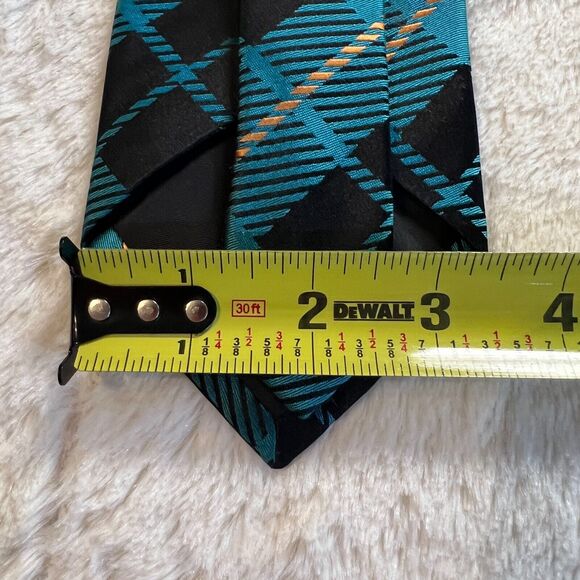 Kenneth Cole Reaction Men's Teal Orange Black Plaid Slim Silk Neck Tie 59 x 3.5 - Picture 9 of 9